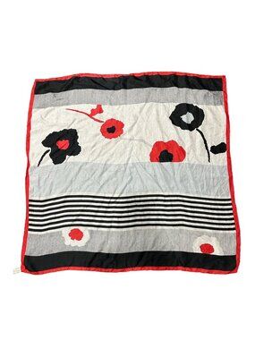 Vintage Golden Camel Silk Hand Rolled Scarf Floral Striped Black Red Lightweight